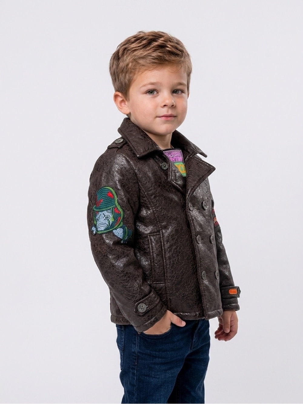 Custo Growing Anytime Brown Faux Leather Double-Breasted
Jacket